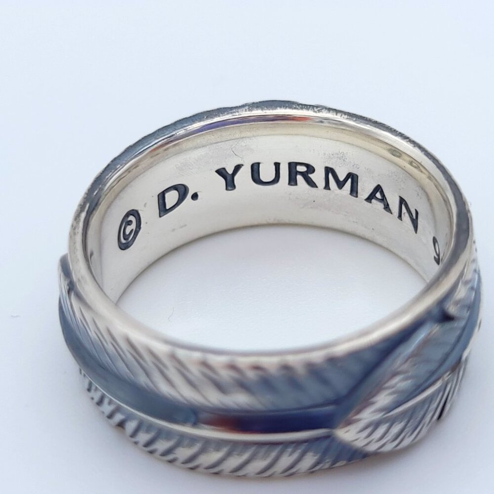 David Yurman Mens Sterling Silver 10mm Frontier Feather Band Ring Size 9 w Pouch - Picture 5 of 8